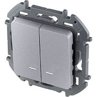 Выключатель с подсветкой без рамки Legrand Inspiria 2-кл. алюминий картинка